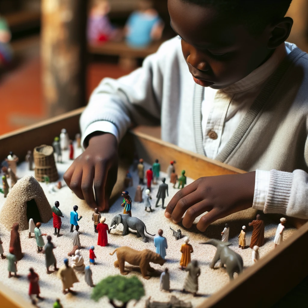 petit garçon faisant le jeu de sable